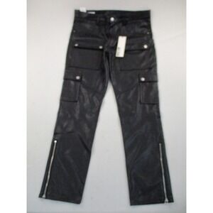 First Row Cargo Pants Mens 38x32 Black Faux Leather Utility Zipper Hem FRP3301